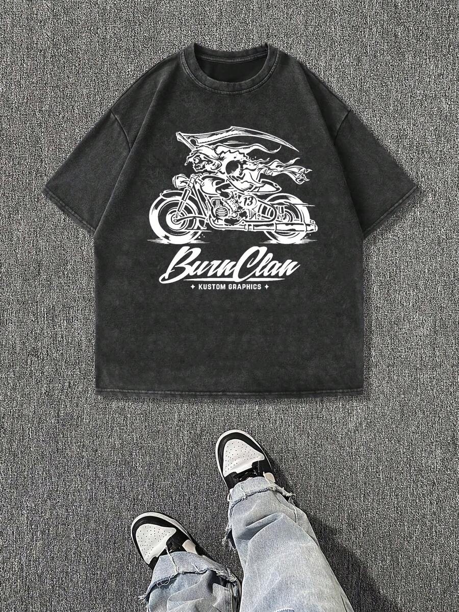 Camiseta casual vintage cómoda y lavada para mujer, camiseta de manga corta con cuello redondo,% algodón lavado y versátil para hombre, adecuada para uso diario y atuendos de, estilo unisex. - Negro - Ver 1