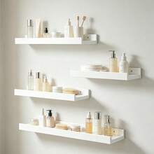 1pc White No-Drill Bathroom Floating Shelf, Minimalist Anti-Fall Wall Storage Rack, Easy Installation & Customizable Combination, Stylish Storage Shelf Suitable For Small Apartments And Dorms, Storage For Skincare Products And Decor, No Wall Damage, Enhances Bathroom Aesthetics - White - View 1
