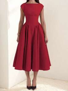 Vestido largo liso sin mangas espalda al descubierto elegante y sensual primavera 2026 - Burdeos - Ver 3