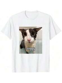 Nueva camiseta Y2K 2026Summer Shirts Silly Soggy Cat Meme T-Shirt Oversized Short Sleeve Classic Cotton T Shirt Printed Graphic Tee Women's Casual Short-Sleeved Top,Camisetas infantiles, artículos para el Día de San Valentín, conjuntos para padres e hijos, camisetas con temática del Día de San Valentín, camisetas estampadas para hombres y mujeres, camisas, camisetas con emojis populares. - Blanco - Ver 1