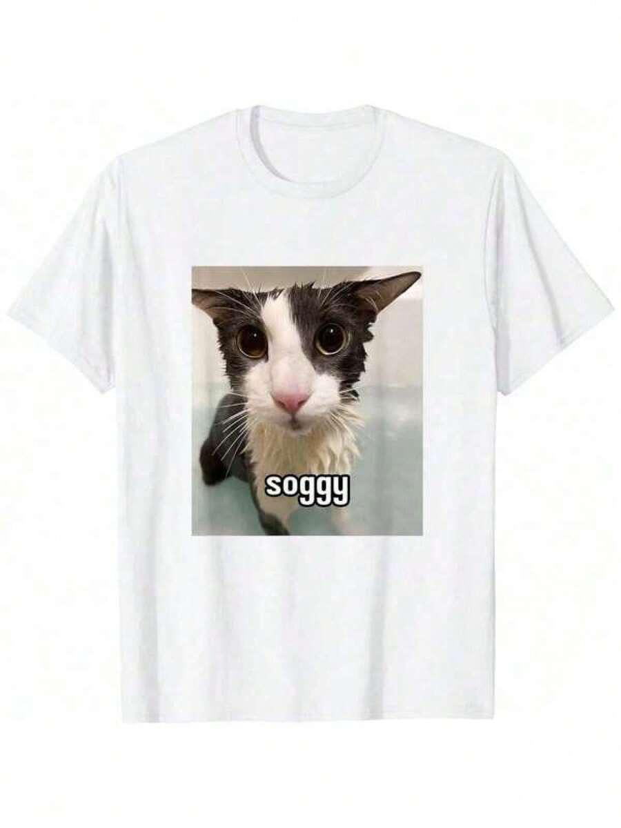 Nueva camiseta Y2K 2026Summer Shirts Silly Soggy Cat Meme T-Shirt Oversized Short Sleeve Classic Cotton T Shirt Printed Graphic Tee Women's Casual Short-Sleeved Top,Camisetas infantiles, artículos para el Día de San Valentín, conjuntos para padres e hijos, camisetas con temática del Día de San Valentín, camisetas estampadas para hombres y mujeres, camisas, camisetas con emojis populares. - Blanco - Ver 1