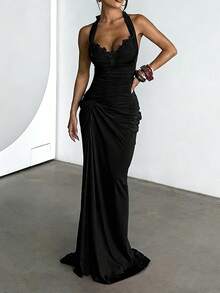 Vestido de fiesta elegante y sexy de punto con abertura lateral de XINMEI, adecuado para citas, fiestas, festivales, playas, vacaciones, bodas y otras ocasiones - Negro - Ver 1