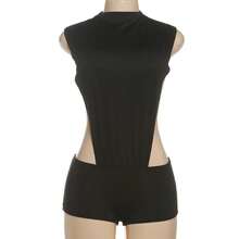 Body sexy sin mangas para mujer, con cuello simulado y aberturas laterales, mono ajustado, lencería, atuendos para fiesta y club. - S - Ver 1