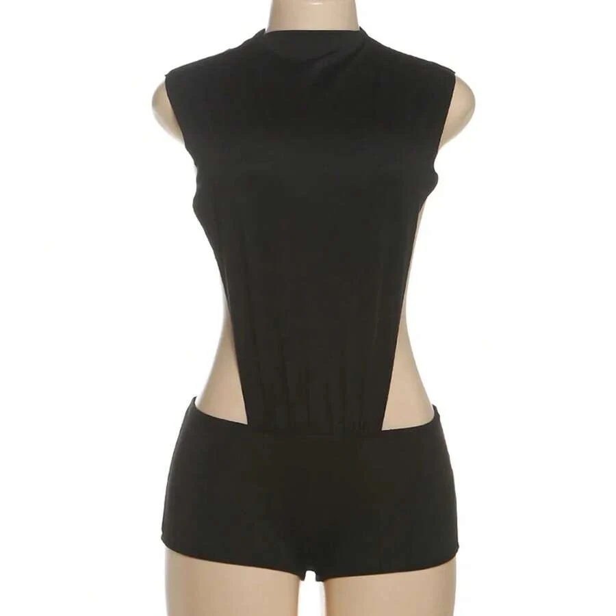 Body sexy sin mangas para mujer, con cuello simulado y aberturas laterales, mono ajustado, lencería, atuendos para fiesta y club. - S - Ver 1