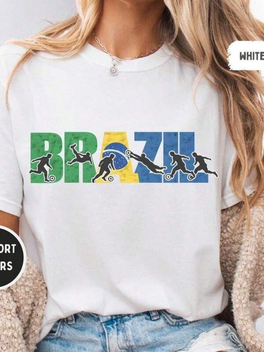 Camiseta de fútbol de Brasil de | Camiseta Patriótica de Fútbol Mundial de Brasil | Regalo para amantes del fútbol - Negro - Ver 1