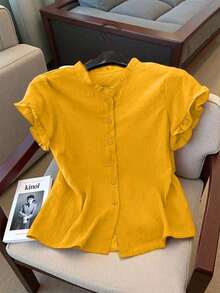 casual de mujer de unicolor y manga corta, para verano - Amarillo - Ver 1