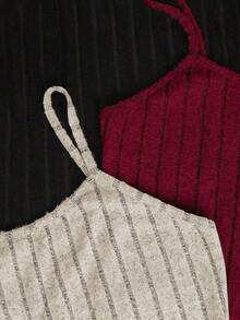 Conjunto De 3 Piezas De Camisetas De Tirantes Acanaladas De Mujer Con Color Sólido - Multicolor 3 - Ver 4