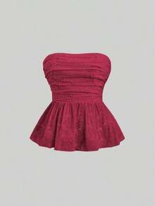 Top tubo con fruncido bordado para mujer, estilo Y2K - Burdeos - Ver 7