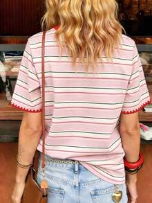 Camiseta casual de mujer con estampado de langosta / Bordado de concha / Casual diario / Verano - Multicolor 2 - Ver 2