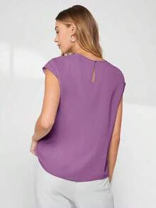 Blusa de mujer con mangas de murciélago asimétricas, de unicolor, estilo básico urbano de viaje, moda elegante y sencilla para negocios casuales, adecuada para maestras y uso en la oficina - Morado - Ver 2