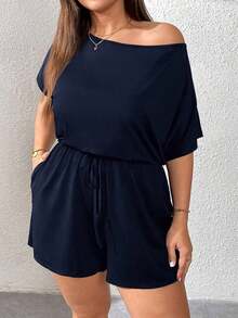 Mono de talla grande para mujer, ropa de verano, shorts, hombros descubiertos y graciosos, conjunto de verano para mujer, atuendo de rave de festival, conjunto de verano para vacaciones de mujer, mono casual de mujer - Azul - Ver 4