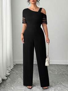 Mono informal de talla grande para mujer de unicolor y diseño minimalista asimétrico - Negro - Ver 4