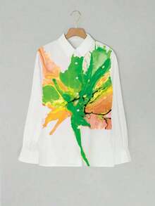 Camisa informal casual de mujer de manga larga con cuello cruzado y estampado floral - Blanco - Ver 3