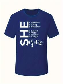 Printed Crew Neck T-Shirt In Plus Size - 藍色 - 查看 2