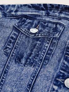 Top sin tirantes con efecto de denim, tela tejida estampada - Azul marino - Ver 5