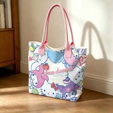 Miniso Tas Tote Kanvas Bermotif Karakter Sanrio, Warna Krem dengan Karakter Lucu, Tas Bahu untuk Penggunaan Sehari-hari - Putih - View 2