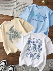 Camisetas manga corta mujer It's a single pack, not 3 pieces, it's 1 piece. Camiseta 100% Algodón con Estampado de Vida Marina en Aguas Profundas, Cuello Redondo Casual, Manga Corta, con Gráficos de Medusas, Cangrejos y Tortugas, Estampado en la Espalda con Versículo Bíblico "Estaré Contigo", Corte Holgado y Cómodo para Uso Diario. - Blanco - Ver 6