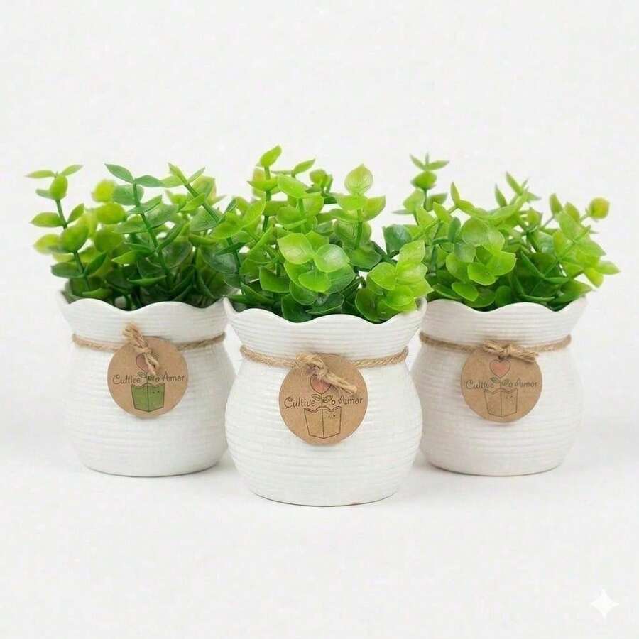 Set Of 3 Mini Artificial Flower Pots With Plant, Suitable For Home Decoration In Living Rooms And Bedrooms - 3 White - View 1
