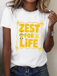 Cuello Redondo Talla Grande - Camiseta Oversize para Mujer - Top holgado de uso diario con estampado llamativo "ZEST for LIFE" - Camiseta negra ligera con letras amarillas - Camiseta casual apta para tallas grandes para mujer - Ideal para uso diario y de fiesta - Un imprescindible para el guardarropa de todas las estaciones, estilo holgado, diseño divertido, material suave, para amantes de la moda. Blusas Para Mujer Casual - Blanco - Ver 7