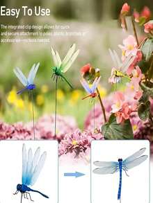 3D Lifelike Dragonfly Clips - Multi-Color Plastic Garden Stakes And Hat Decor, Easy Clipping Design Suitable For Outdoor Yard Fence Potted Plants, Interesting Artificial Insect Decorations - Multicolor - View 7