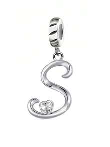 1pc 925 Sterling Silver Popular Letter Pendant, Inlaid Heart-Shaped Cubic Zirconia Letter A-I Pendant, Suitable For Bracelet, Personalized Name Jewelry Gift - Silver - View 26