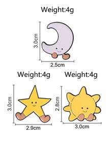 3pcs Cartoon Sun, Moon & Star Enamel Brooch, Fairytale Cute Anthropomorphic Sun, Moon & Star Design Fashion Accessory, Gift For Friends - Multicolor - View 3
