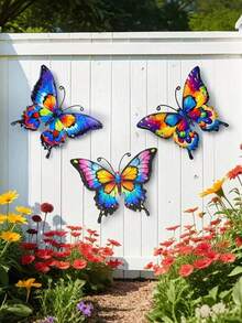 1/3 pièces Décoration murale en métal coloré en forme de papillon - Convient pour le jardin, le patio, le salon, la chambre, le balcon - Aucune électricité nécessaire, décoration de clôture extérieure, cadeau idéal pour la famille et les amis - Papillon en métal - Voir 4