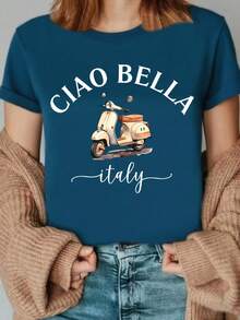 1 camiseta italiana con estampado "Hello", camiseta con estampado de letras "Hello Bella", camiseta de motocicleta italiana, recuerdo de viaje italiano, 180g 100% algodón. - Blanco - Ver 11