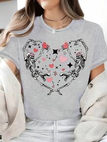 1 camiseta estampada para el Día de San Valentín, camiseta vintage para el Día de San Valentín, calavera bailando, calavera, 180g, 100% algodón - Blanco - Ver 9