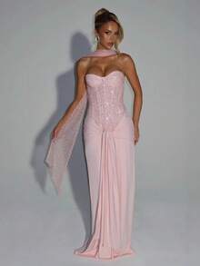 Elegant Pleated Strapless Maxi Dress New Arrival - 粉色 - 查看 1