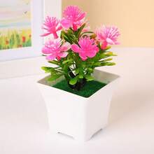 7 Artificial Plum Blossom Plants In A Pot, Plastic Decorative Artificial Flowers For Home And Office Decoration - 紅蓮色 - 查看 3