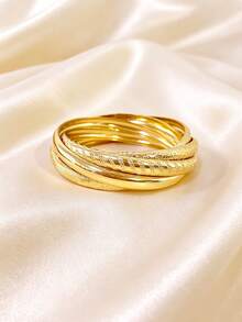 3pcs Metal Bohemian Style Smooth Bangle Bracelets Set, Gold Simple Layered Cuff Wrist Accessories For Party, Dance, Vacation, Girlfriend Gift - Gold - View 6