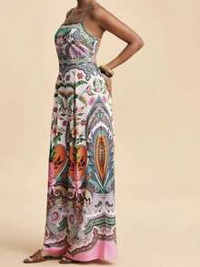 Enterizo de Pierna Ancha para Mujer, Tirantes Finos con Cuello Cuadrado y Estampado Floral, Múltiples Colores Disponibles, Ropa de Playa y Verano - Blanco marfil - Ver 3
