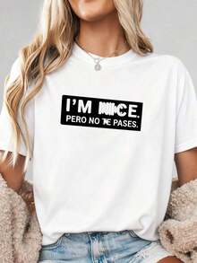 Sudadera Casual de Cuello Redondo para Mujer con Estampado "I'm Nice-1Pure-Cotton" - Blanco 3 - Ver 4