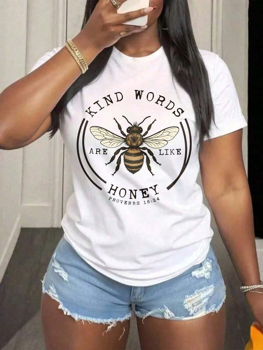 Vintage Christian Kind Words Are Like Honey Jesus Faith Based, Bee Kind, Religious Bible Verse, KindnessCamiseta Algodón - Blanco - Ver 1