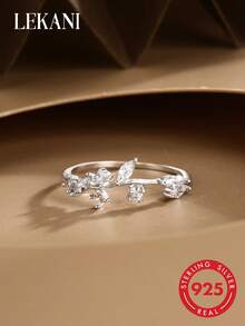 LEKANI 1 chiếc nhẫn bạc S925, thiết kế dây leo và lá cây thời trang đính đá Cubic Zirconia, món quà trang sức thanh lịch, sáng tạo dành cho phụ nữ, mẹ, bạn gái, bạn bè, hoặc để đeo hàng ngày. - Bạc - Xem 1