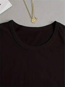 VintageCamiseta estampada suelta para mujeres, 1 pieza de camiseta femenina - Cuello redondo casual con estampado de dibujo animado vibrante "Mañana será bonito", tela ligeramente elástica, manga corta, camiseta de moda de verano transpirable para mujeres con curvas, diseño juguetón de talla grande, ajuste cómodo, 100%.Graphic Tee - Negro - Ver 4
