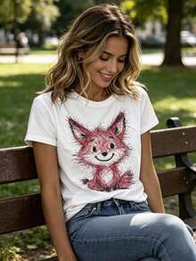 Una camiseta de mujer, informal, de manga corta y cuello redondo, lavada a máquina. - Blanco - Ver 2