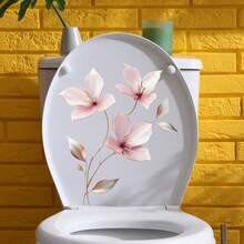 1pc Luxury Pink & Gold Floral Toilet Sticker | Soft Pink Lily Design, Elegant Home Decor Sticker - Multicolor - View 3