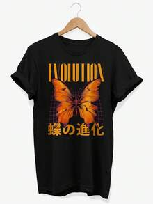 Butterfly Evolution T-Shirt, Japanese Streetwear Style. Unisex 220g Pure Cotton T-Shirt. Ideal Weight For All Seasons, Suitable For Both Men And Women. Durable, High-Quality Fabric, Soft To The Touch And Long-Lasting. Breathable Garment, Ideal For Autumn And Holidays. - 黑色 - 查看 1