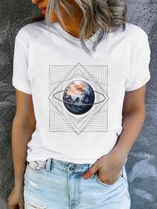 Camiseta de verano para mujer, de manga corta y estampada, moderna y casual, lavable a máquina y de ajuste cómodo. - Blanco_03 - Ver 12