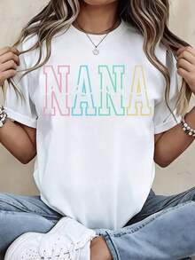 Camiseta Blanca Vintage y Linda con Estampado Colorido de Nana para Salidas Familiares con la Abuela y Uso Casual, Camiseta Gráfica - Blanco - Ver 8