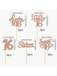 10/20pcs Glitter 16th Birthday Cupcake Toppers, Sweet 16 Cupcake Picks, Happy 16th Birthday, Sweet 16 Cake Decorations, Anniversary Party Supplies, Rose Gold - Multicolor - View 12