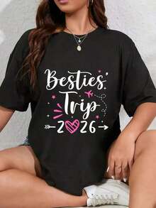 Camiseta 100% Algodón con Estampado Divertido "Besties Trip 2026" para Viaje de Verano de Chicas 2026, Camiseta Gráfica para Mujer y Hombre, Cuello Redondo, Estilo Clásico, Moda Verano, Tops para Vacaciones - Negro - Ver 5