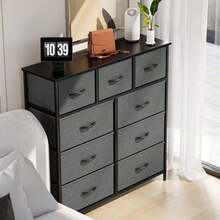 Fabric Storage Dresser With 9 Drawers, Steel Frame And Wooden Top For Bedroom, Closet And Entryway - Grey - View 9