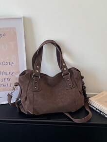 Retro Minimalist Large Capacity Fashion Student/Work Commute Tote Bag - Coffee - View 10