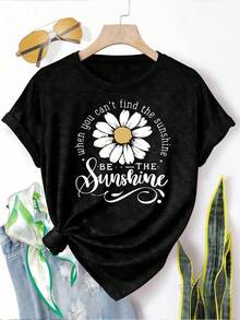 Camiseta unisex de manga corta, estilo casualMargaritaFloralImprimirCortoMangaCamisetaVeranoLuz del solGráficoTee,SuaveAmigable con la pielTranspirableDelgadoAjusteVersátil,RápidoSecoTranspirableGenialyNo pegajosoElásticoComodidad,Buenoparay,CuandoTúNo puedoEncontrarelLuz del solBplayerashombre, , , Dazymujer,romwehombres, bohochic,maestrasregalos,camisetaparaconjuntos de mujercon curvasparamu,y2k, - Negro - Ver 6