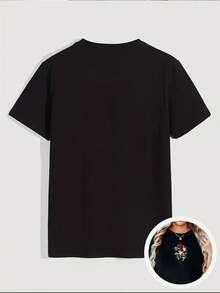 Camiseta de Mujer, Blusas de Mujer, Blusas Bonitas de Mujer, Ropa de Mujer, Conjuntos de Mujer, Stock Local. Camiseta de 180g en blanco y negro con diseño estampado de alta calidad de Catrina Mexicana y Rosas, cuello redondo, corte holgado, uso diario casual, unisex, transpirable, versátil, lavable a máquina, cómoda, tallas S a 2XL, ideal para uso diario casual, deportes, uso en todas las estaciones, diseño único de calaveras estilo mexicano. Blusas para salir para mujer. - Negro - Ver 4