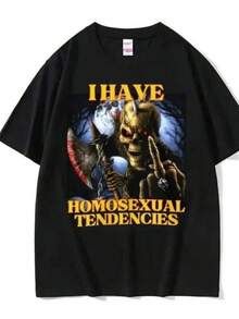 Homosexual Tendencies Funny Hard Skeleton Meme T-shirt Women Men Fashion Harajuku Cool Vintage T Shirt Casual Tshirtblusas para mujer playeras de mujer vestidos casuales para mujer y2k playeras deportivas para mujer verano camisetas ropa de mujer Fashion Perfect For Daily - Negro - Ver 1