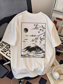 Men's Oversized T-Shirt With Mountain Print, Limited Edition, Short Sleeve, Crew Neck, Cotton, Men's Clothing, Harajuku Summer Style, Y2k, Lightweight Cotton - 白色 - 查看 12